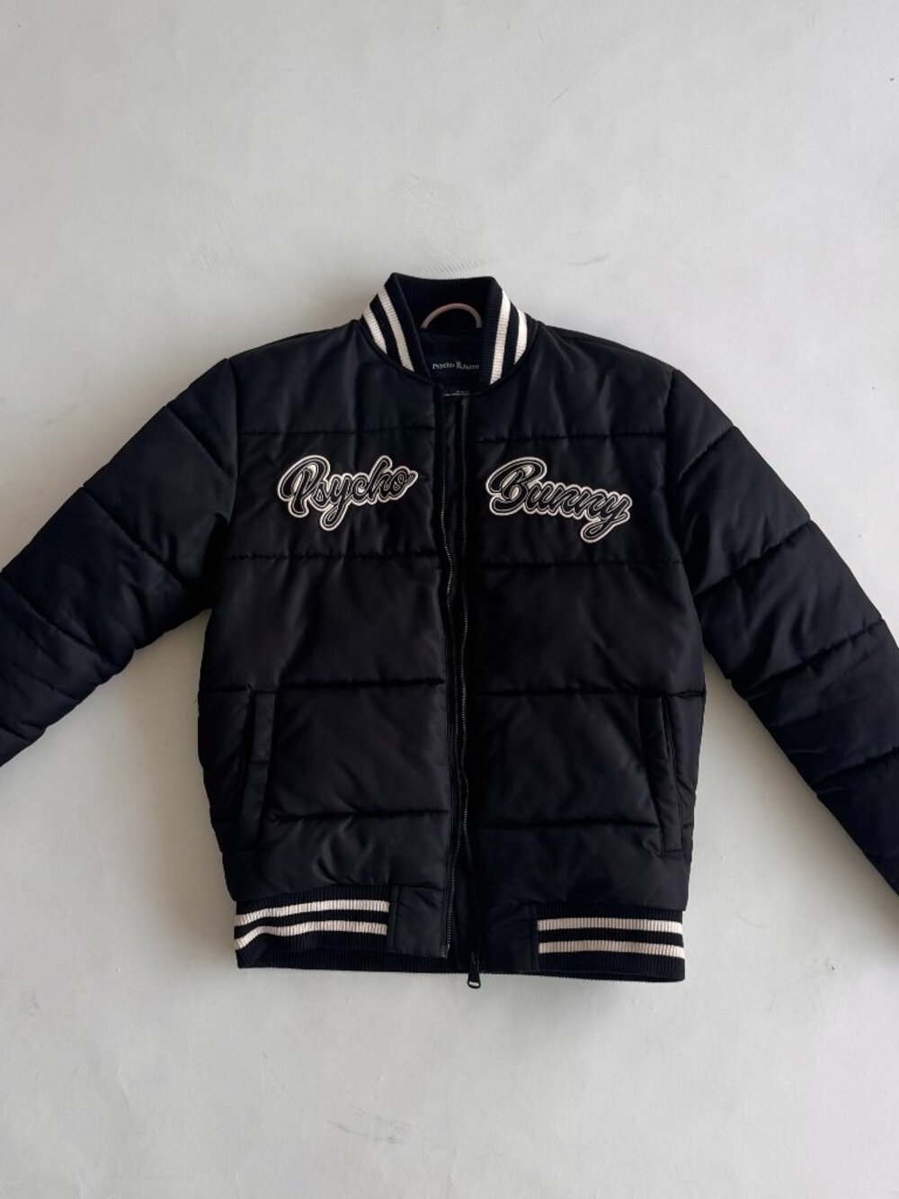 Psycho Bunny Boys’ Puffer Bomber Jacket | Black | Size L 14–16